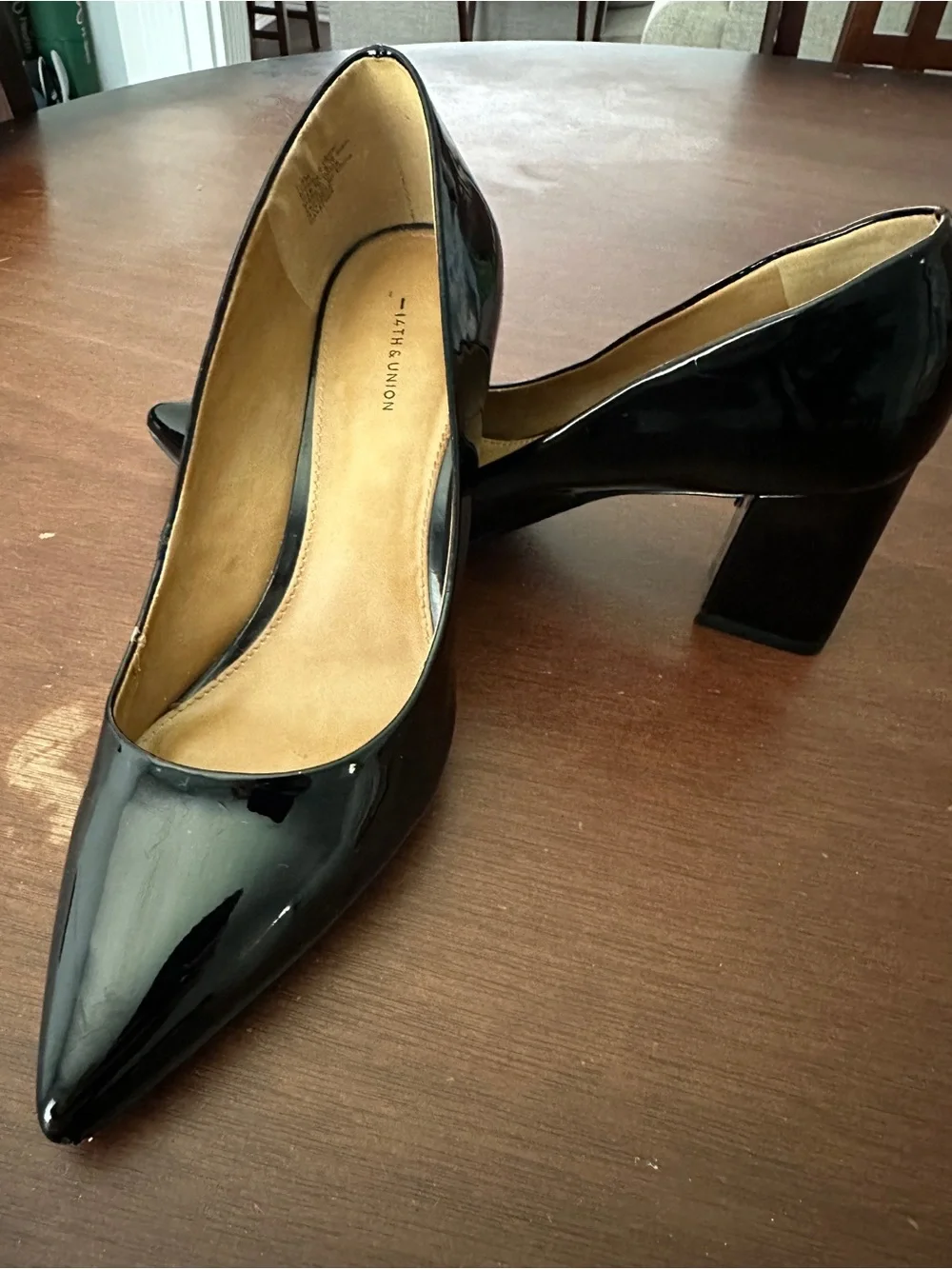 Women’s 14th & Union Black Patent Pointed-Toe Block Heel Pumps